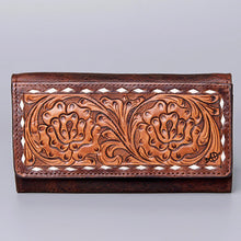 Load image into Gallery viewer, Whitley White Stitch Tri-Fold Tooled Wallet
