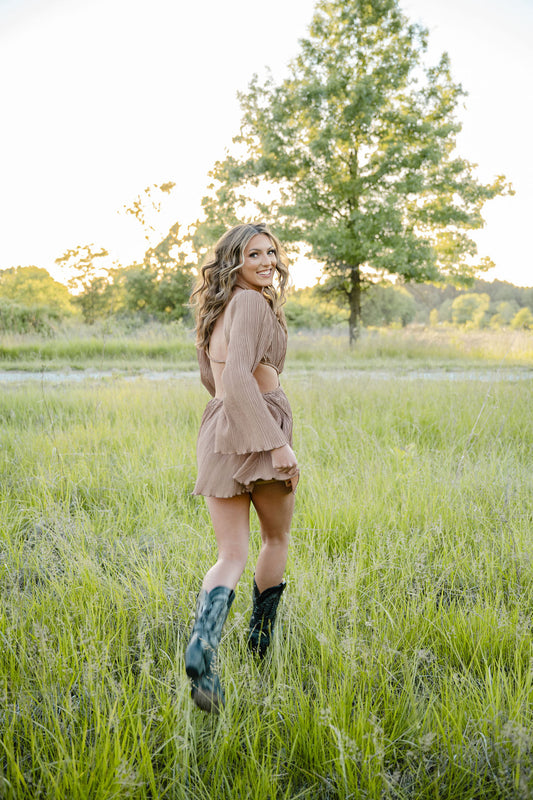 Sparking Rumors Mocha Cutout Dress