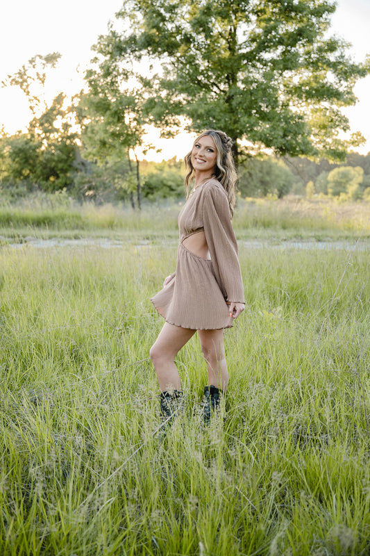 Sparking Rumors Mocha Cutout Dress