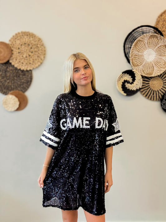 Black Game Day Sequin Dress