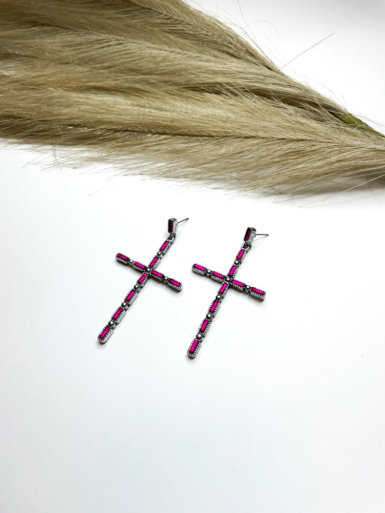 Fuschia Cross Earring
