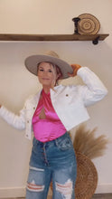 Load and play video in Gallery viewer, Wrenley White Denim Crop Jacket
