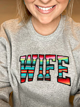 Load image into Gallery viewer, Wife Embroidered Aztec Crew Neck Sweatshirt
