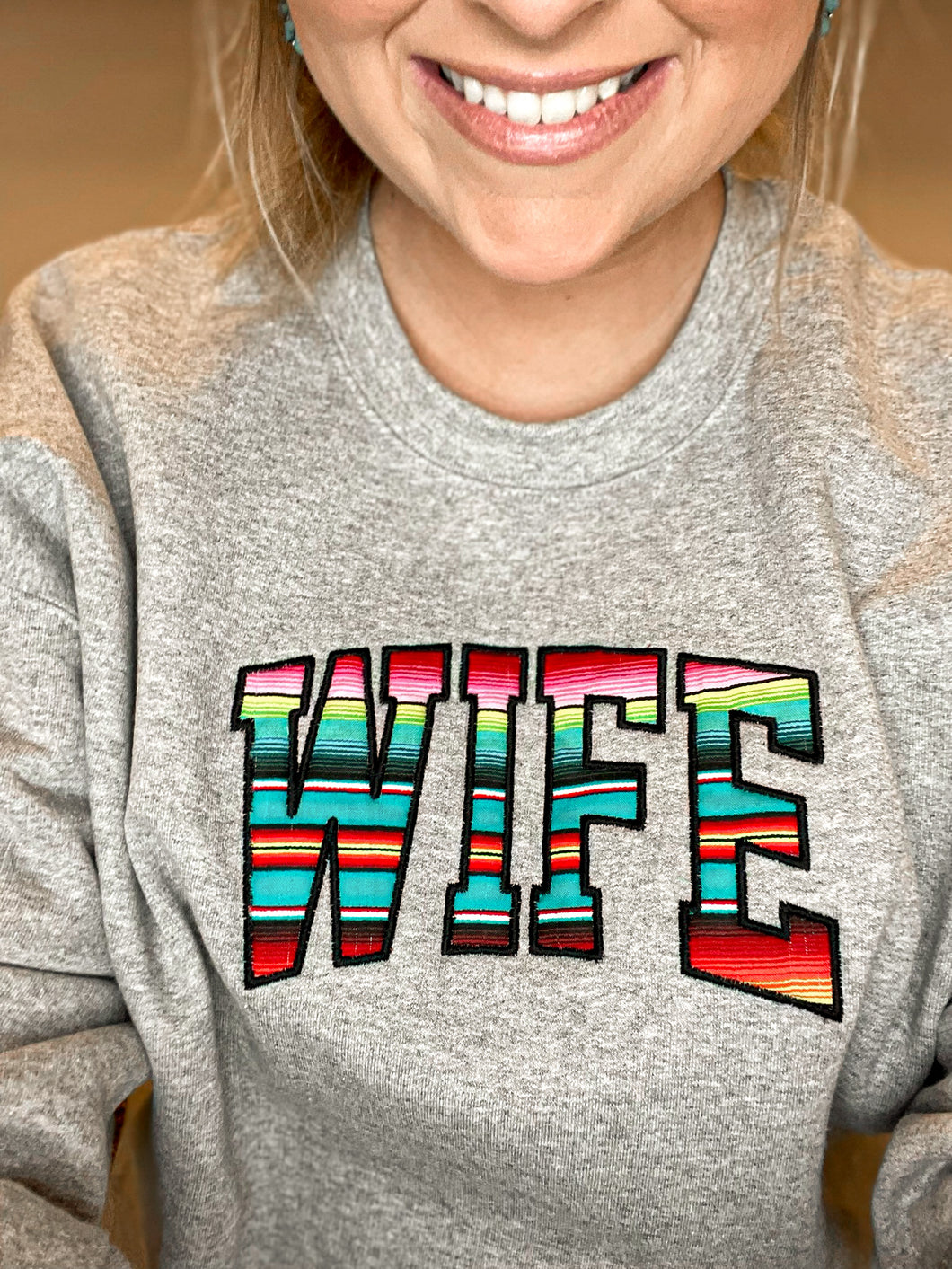 Wife Embroidered Aztec Crew Neck Sweatshirt