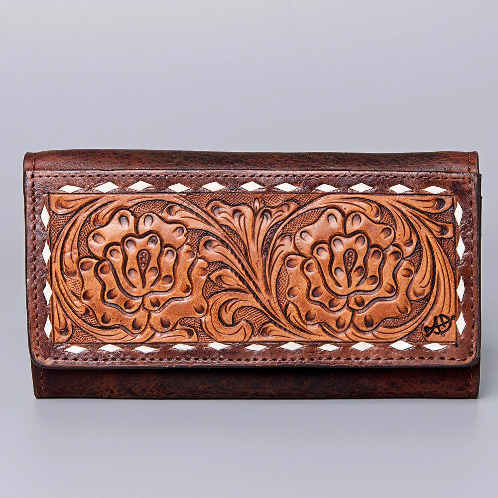 Whitley White Stitch Tri-Fold Tooled Wallet