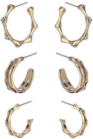 Stud Bamboo Hoop Earring Set