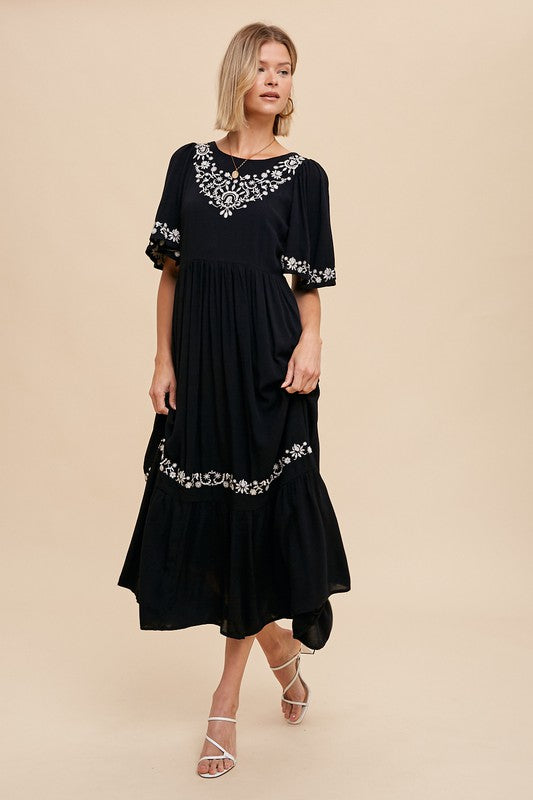 Just For Fun Embroidered Midi Dress