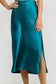 Time Slipped Away Satin Midi Skirt in Emerald