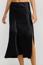 Load image into Gallery viewer, Time Slipped Away Satin Midi Skirt in Black
