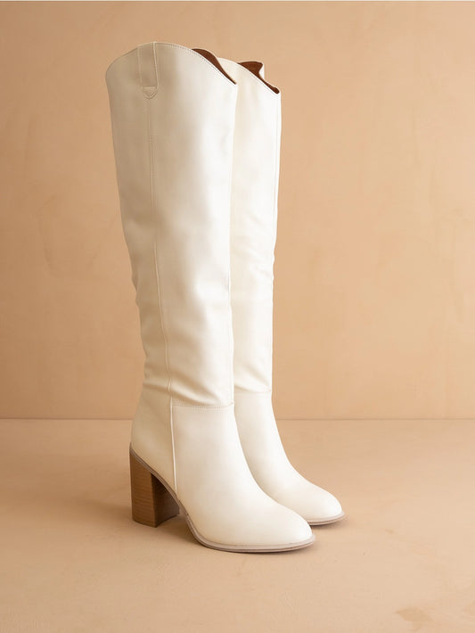 The Stephanie White Knee-High Boot