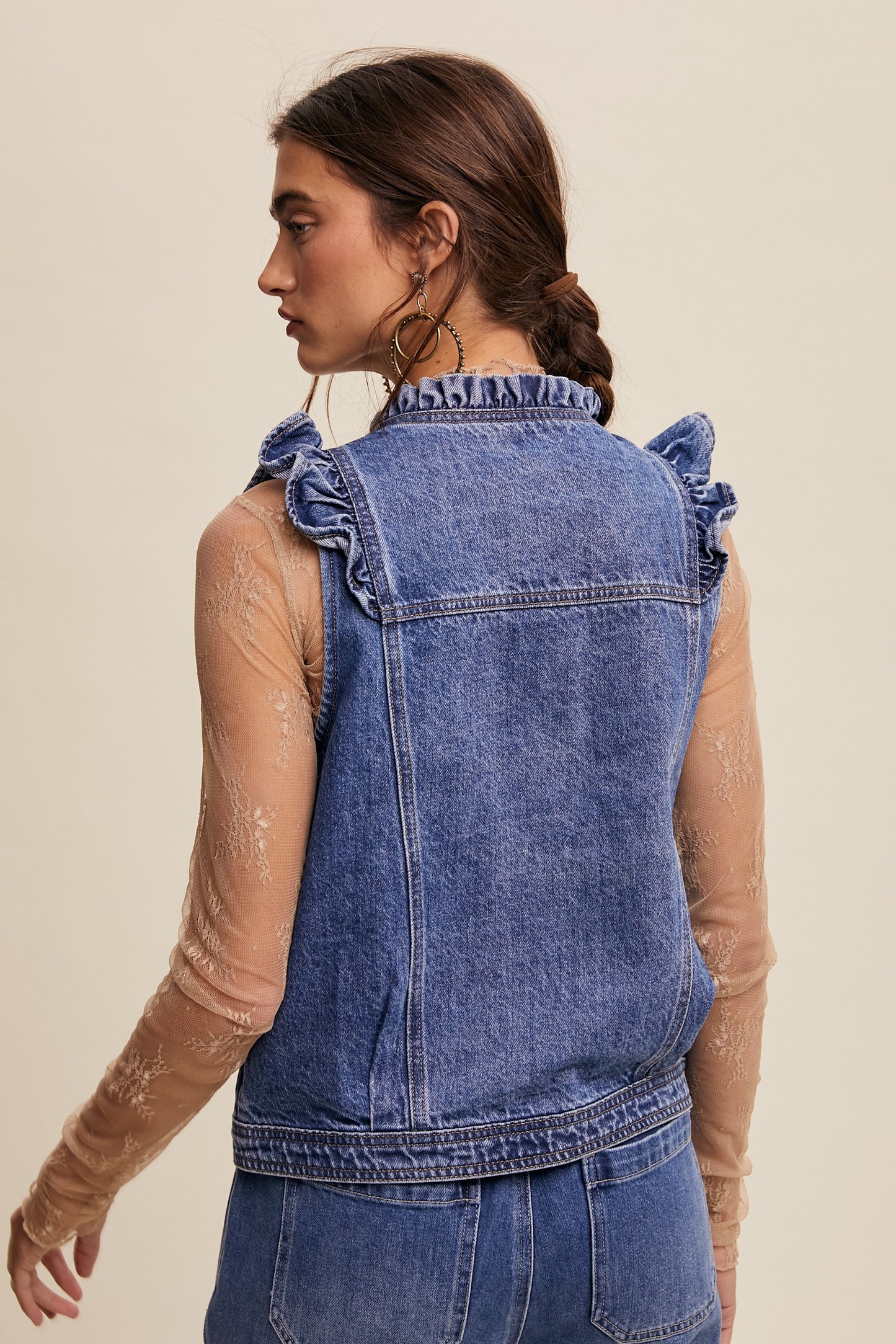 Ruffled Harmony Denim Vest