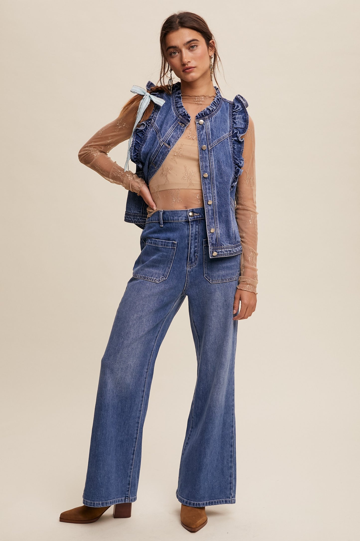 Ruffled Harmony Denim Vest