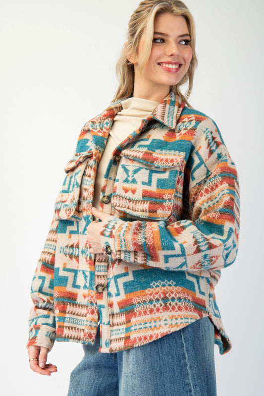 Canyon Breeze Aztec Jacket in Turquoise Horizon