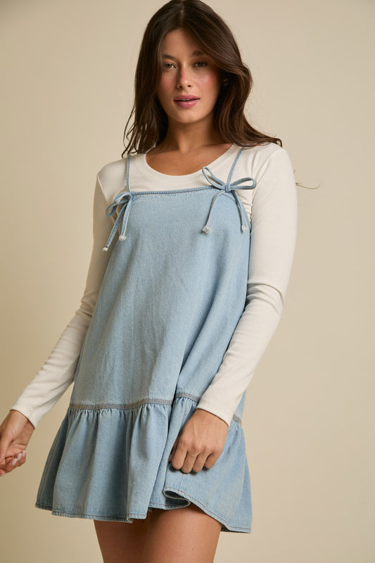 Denim Bow Mini Dress