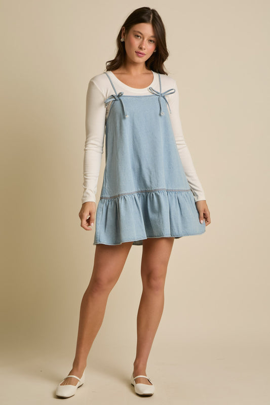 Denim Bow Mini Dress