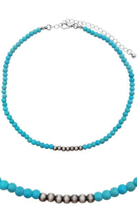 Turquoise Silver Beaded Necklace
