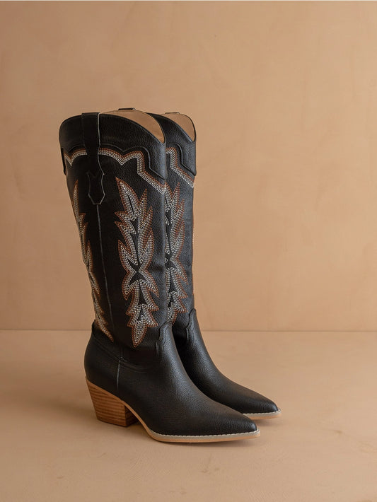 Ainsley Black Embroidered Western Cowboy Boot