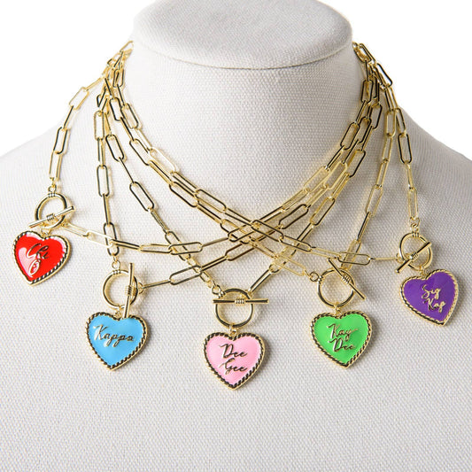 Alpha Chi Omega Enamel Heart Charm Necklace