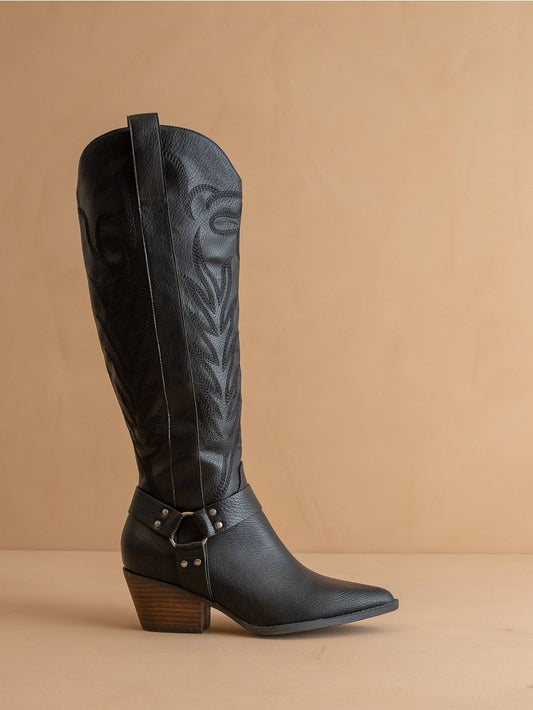 The Faye Black Knee High Cowboy Boot