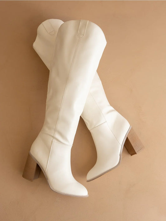 The Stephanie White Knee-High Boot