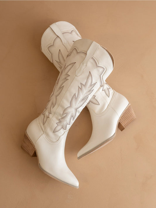 Ainsley White Embroidered Western Cowboy Boot