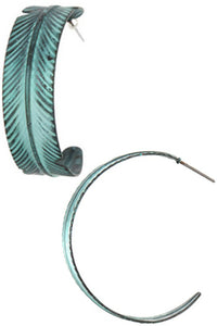 Patina Feather Hoop Earring