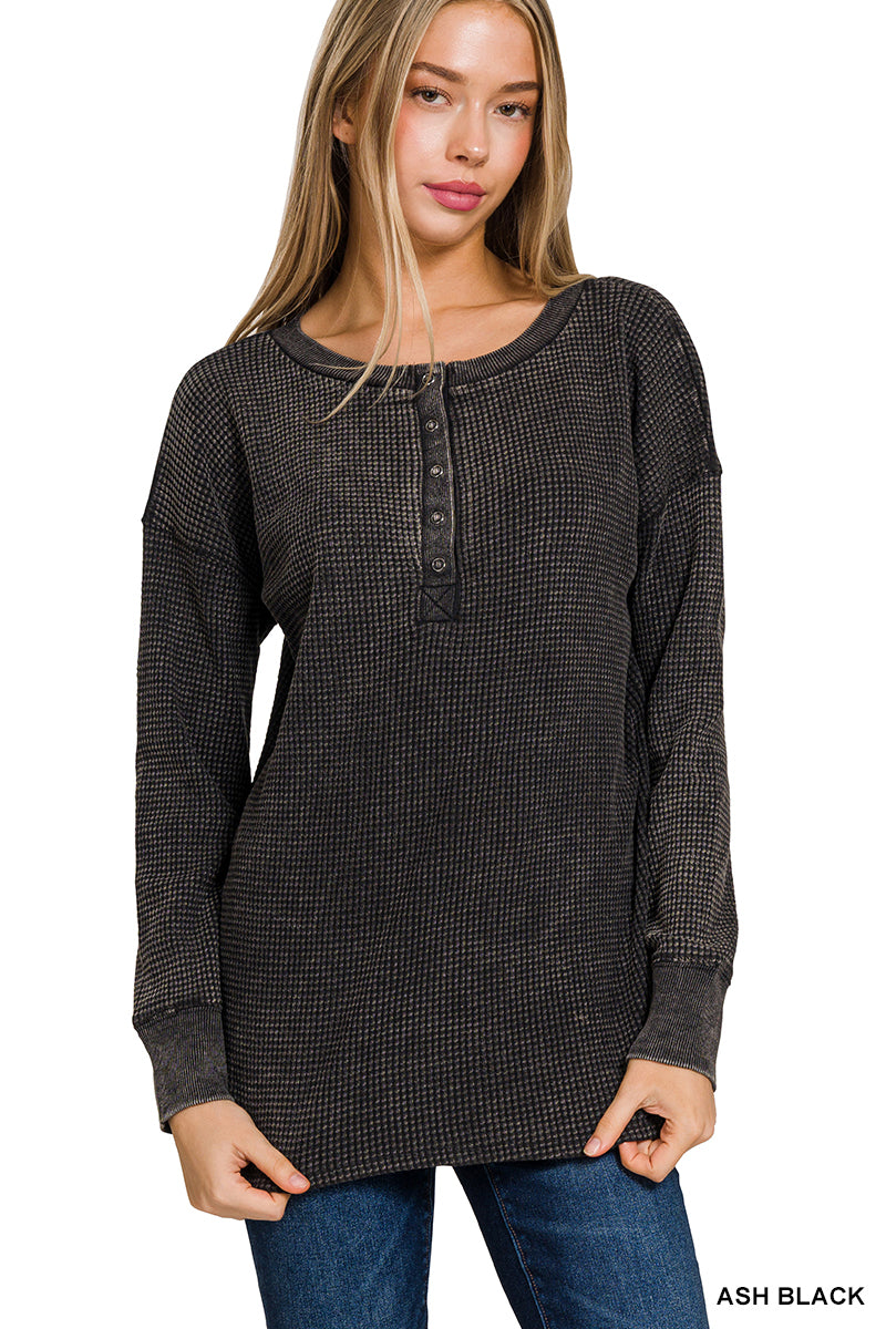 Comfy Casual Waffle Henley Top