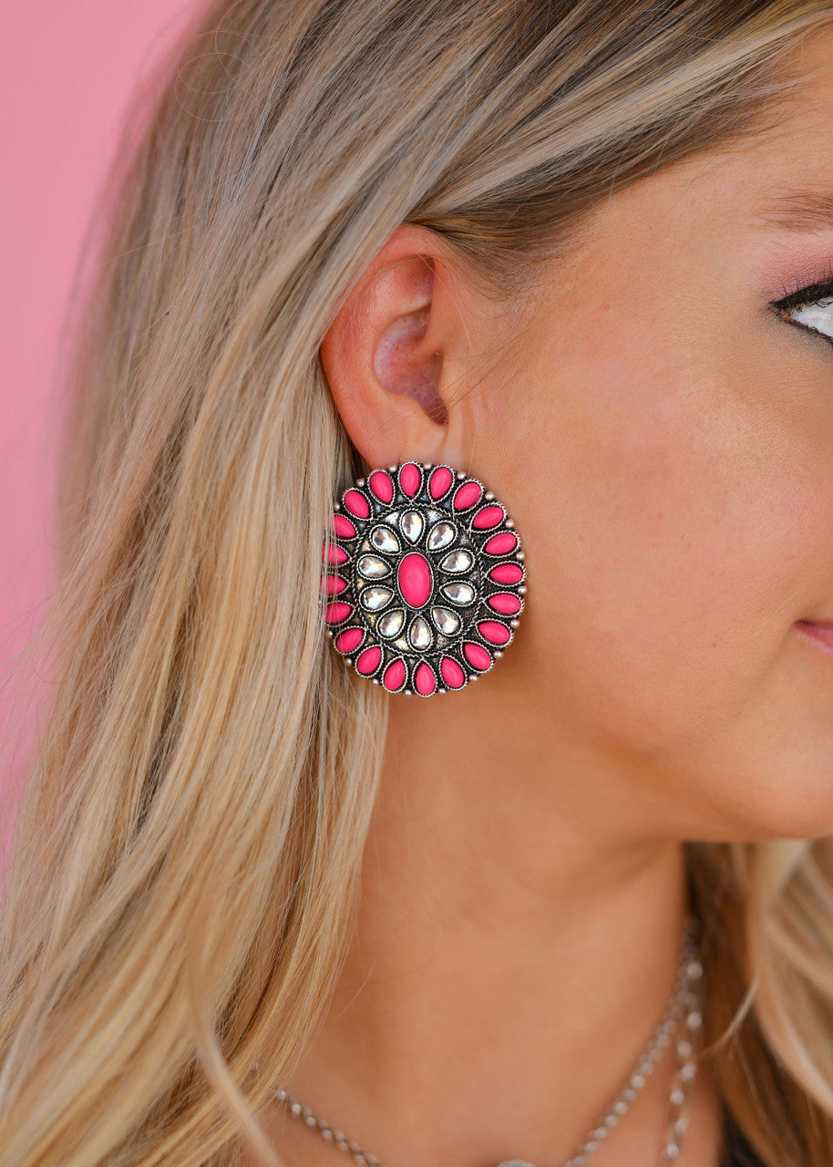 Pink Cluster Post Earring