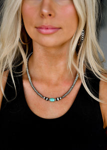 Silver Beaded Green Turquoise Necklace