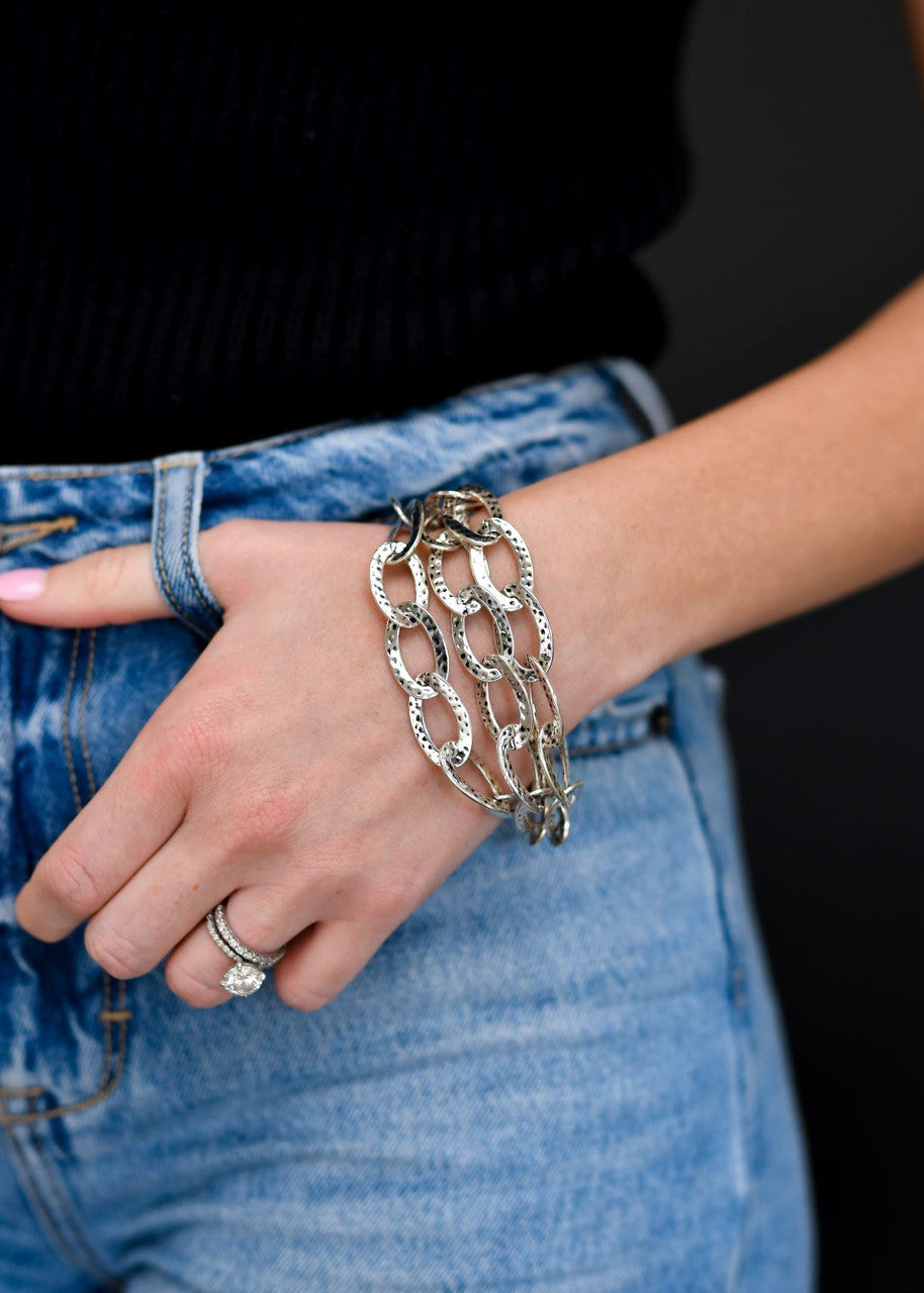 Hammered Silver Chain Bracelet