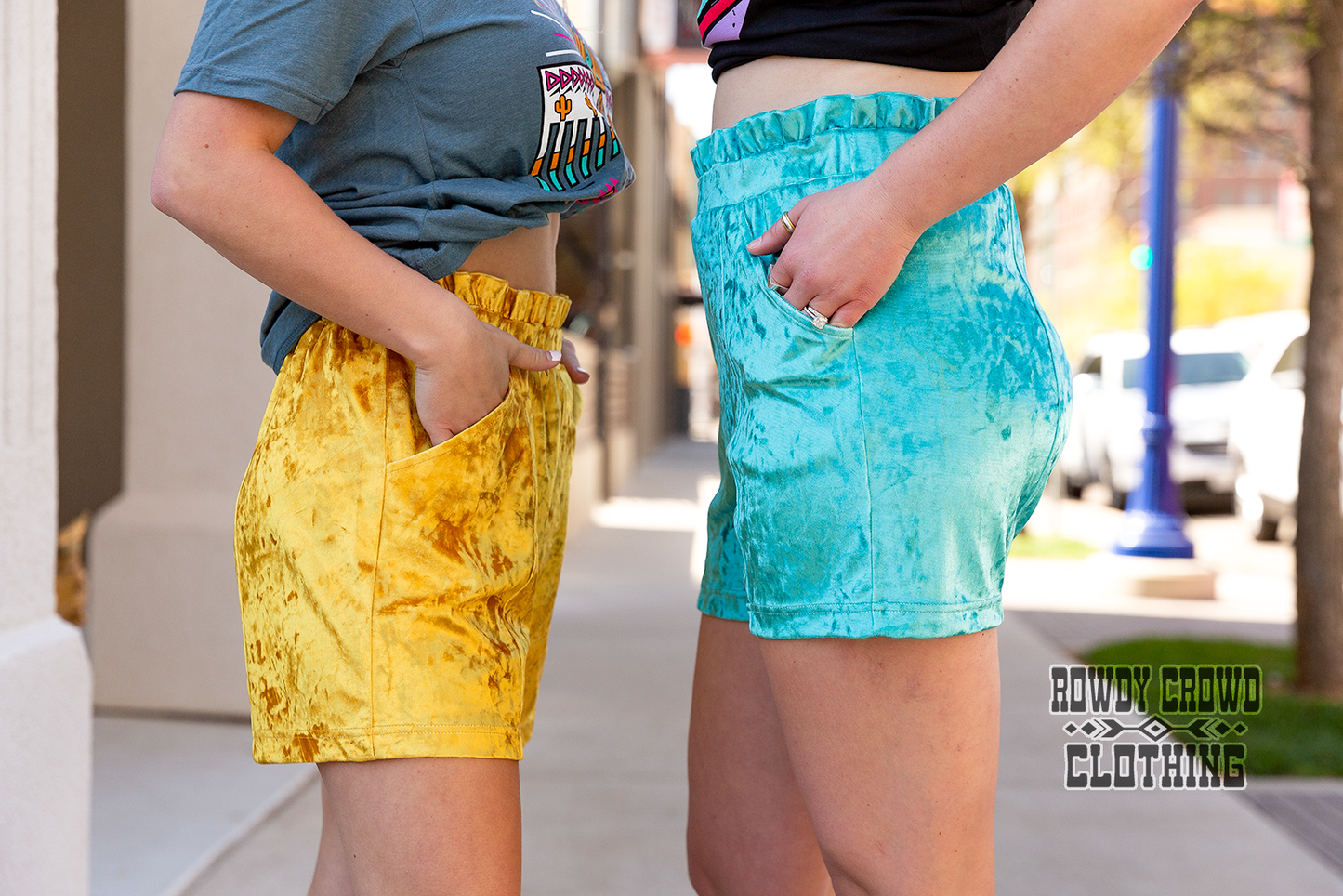 Turquoise Vetiver Velvet Shorts