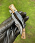 Custom Handmade Damascus Blade EDC Folding Pocket Knife with Color Bone Handle & Brass Engraved Bolster - Includes Leather Sheath