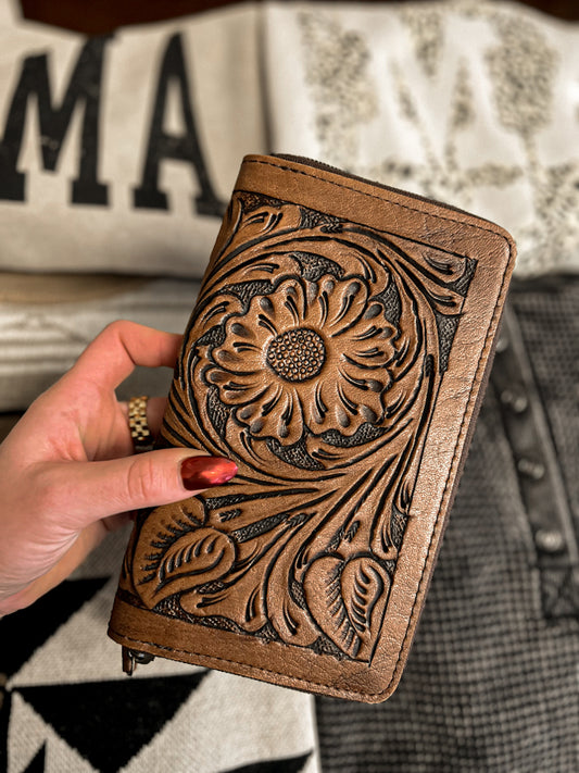 Tanya Tooled Leather Zip Wallet