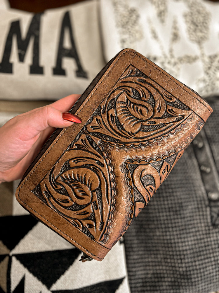 Tanya Tooled Leather Zip Wallet