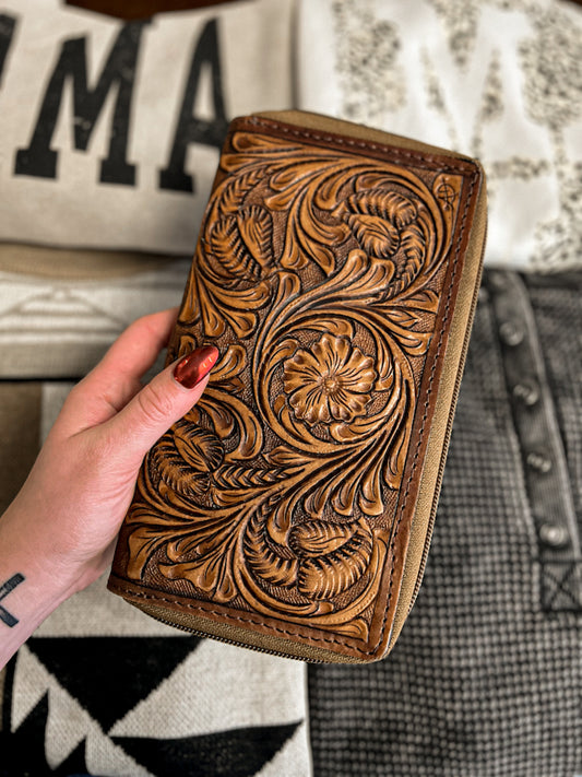 Ranchin' Dream Tooled Leather Zip Wallet