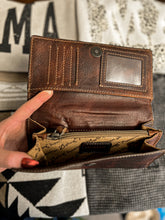 Load image into Gallery viewer, Whitley White Stitch Tri-Fold Tooled Wallet
