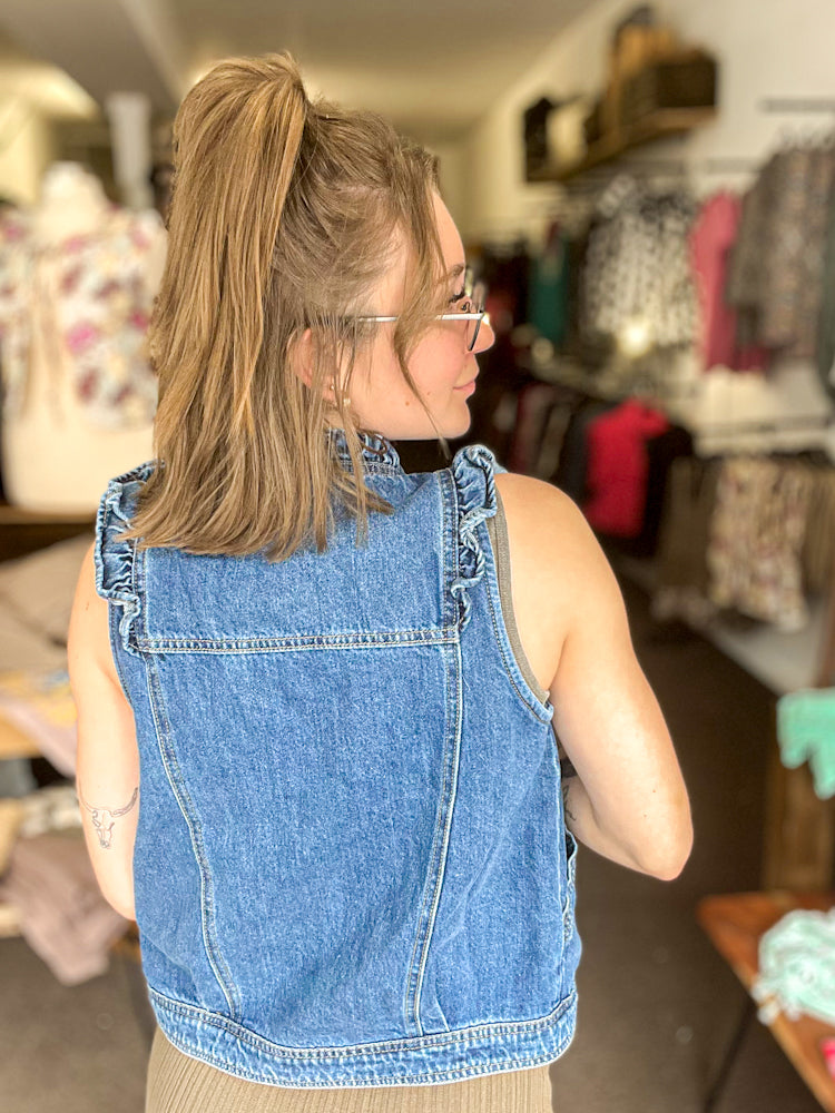 Ruffled Harmony Denim Vest