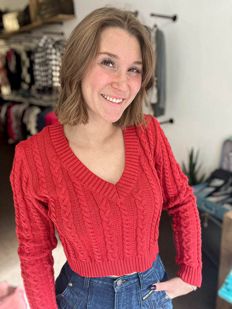 Candy Apple Red Crop Sweater