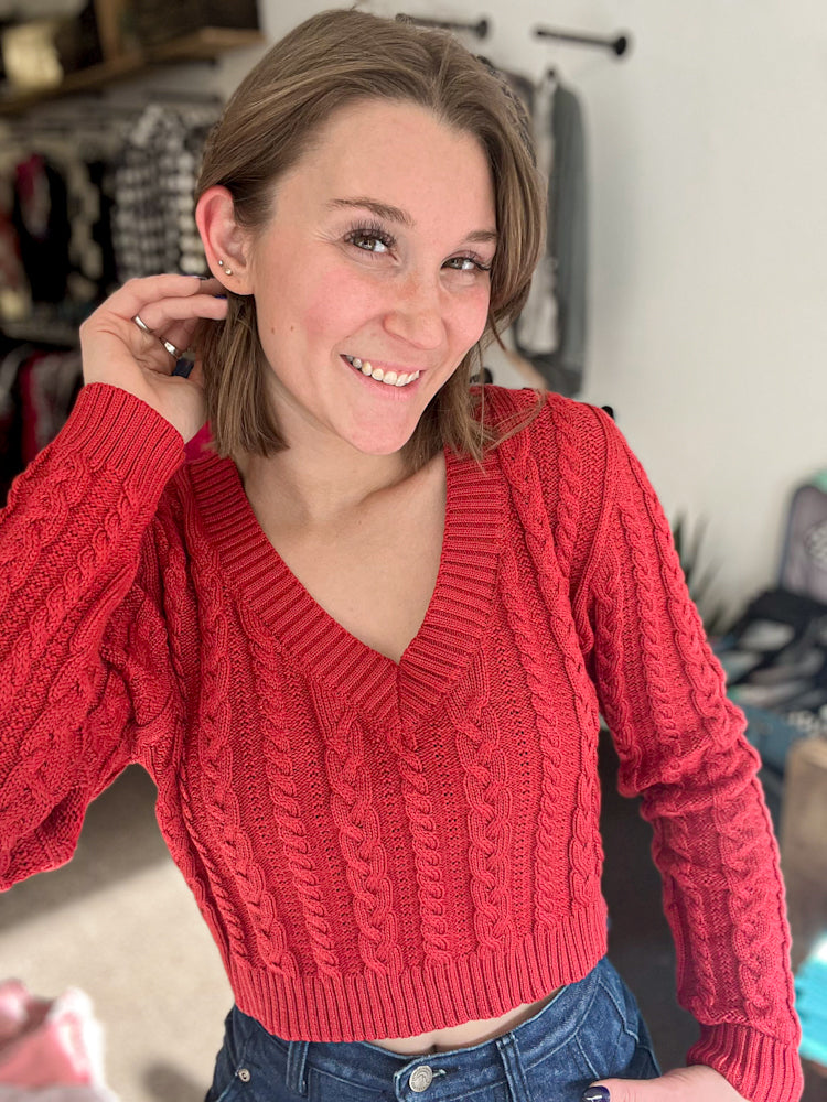 Candy Apple Red Crop Sweater