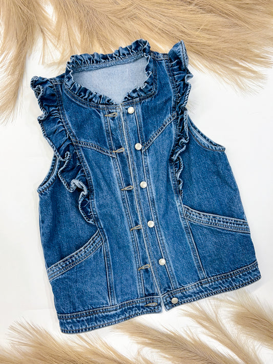 Ruffled Harmony Denim Vest