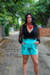 Turquoise Vetiver Velvet Shorts