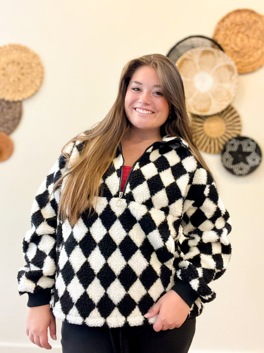 Diamond Zip Sherpa Pullover Jacket