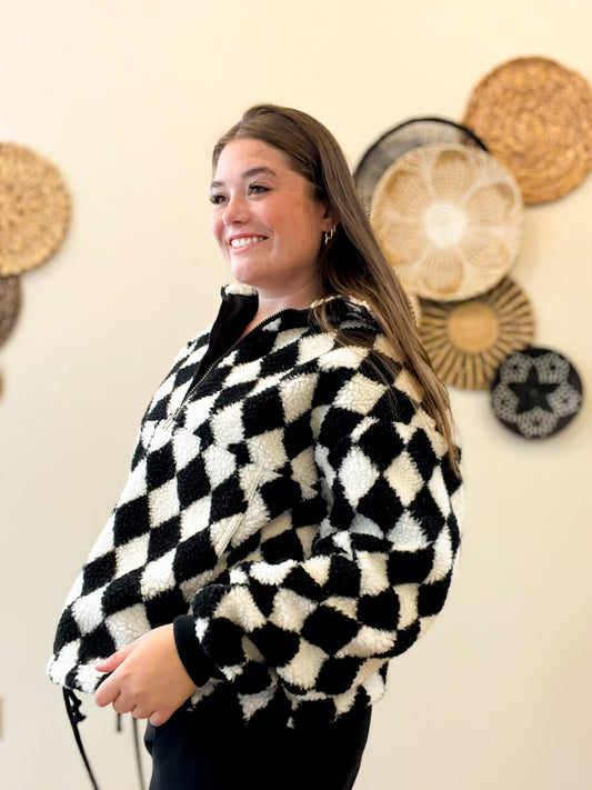 Diamond Zip Sherpa Pullover Jacket