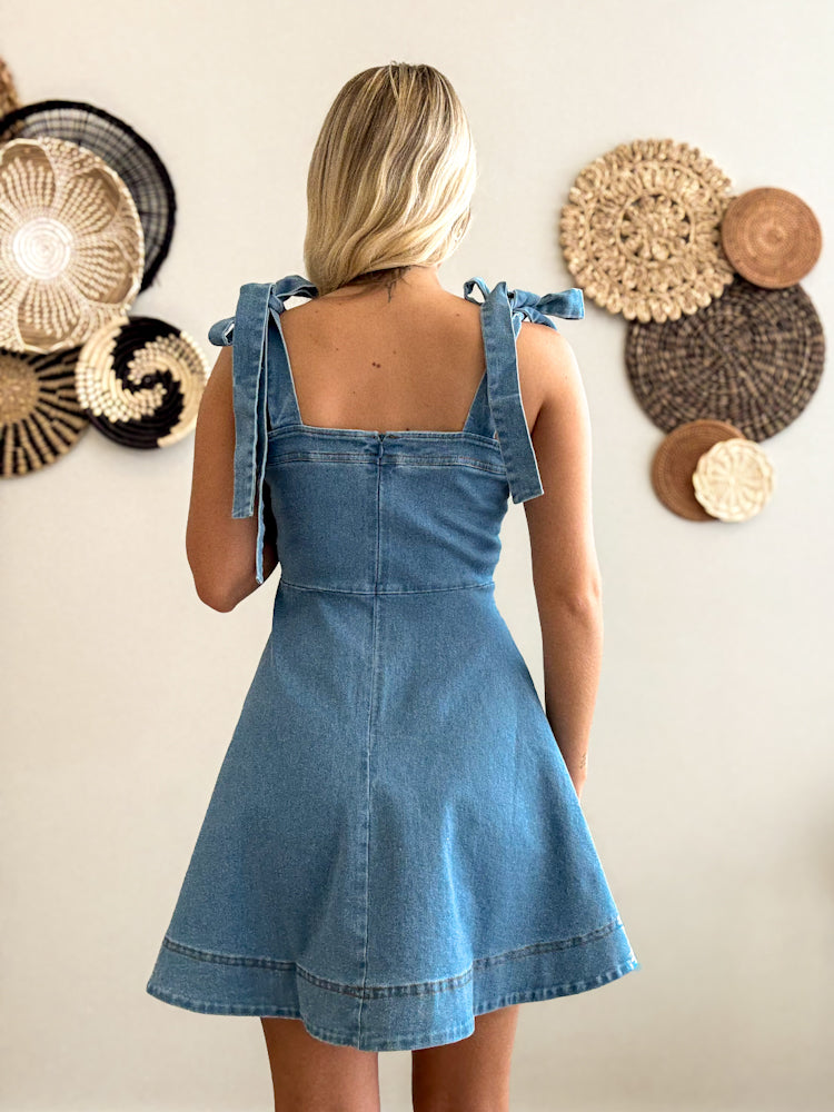 Bluebird Bow Denim Dress – EDGY COWGIRL CO Bluebird Bow Denim Dress – EDGY COWGIRL CO