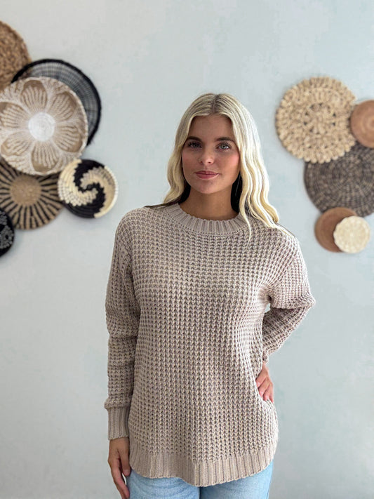 Feeling Flawless Waffle Knit Sweater in Mocha