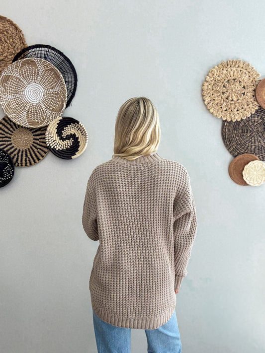 Feeling Flawless Waffle Knit Sweater in Mocha