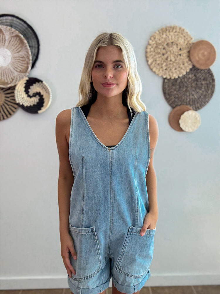 Whispering Sky Denim Romper