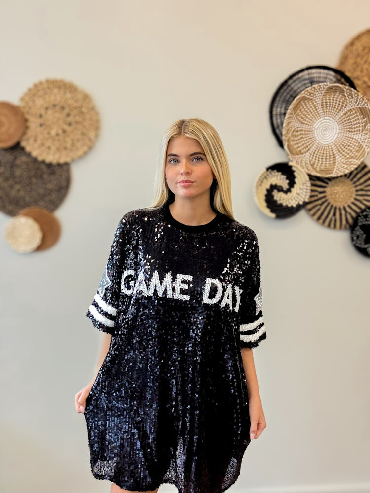 Black Game Day Sequin Dress