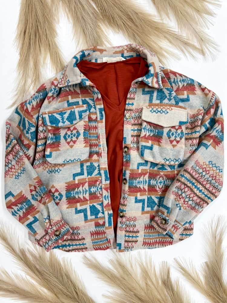 Canyon Breeze Aztec Jacket in Turquoise Horizon