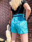 Turquoise Vetiver Velvet Shorts